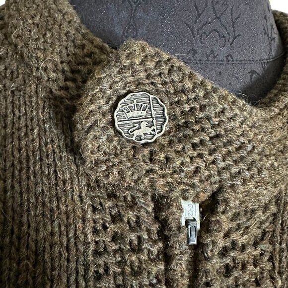 Vintage Brown Cardigan Women's Large Wool Knit Sweater Zip Front Long Sleeve - Picture 3 of 7